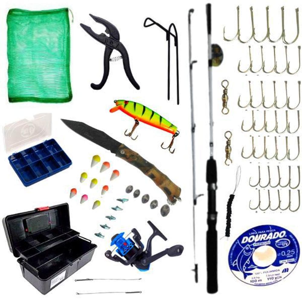Caixa Pescaria Kit Completo Vara Molinete Vários Itens
