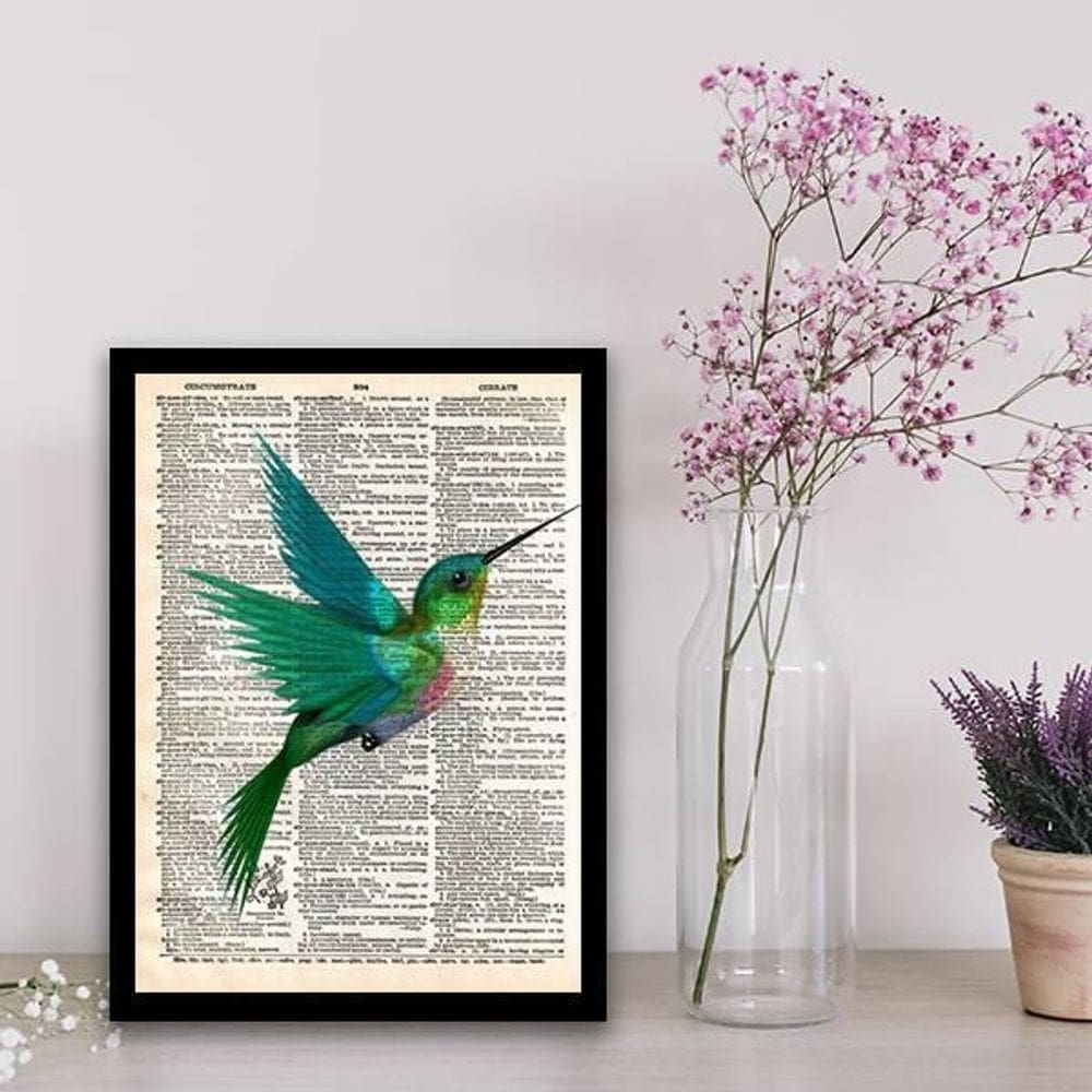 Quadro Passarinho Beija Flor 24X18Cm Com Vidro Madeira Preta