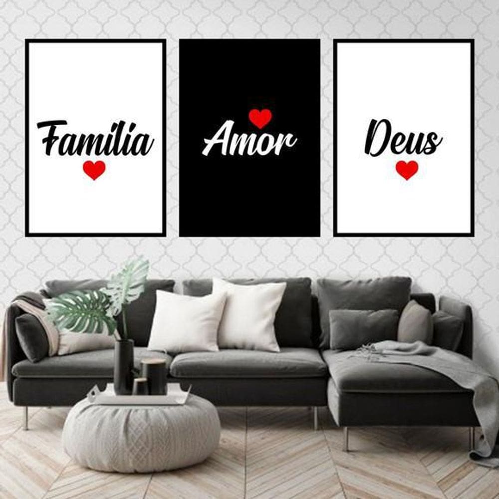 Kit 03 Quadros Decorativos Família Deus E Amor