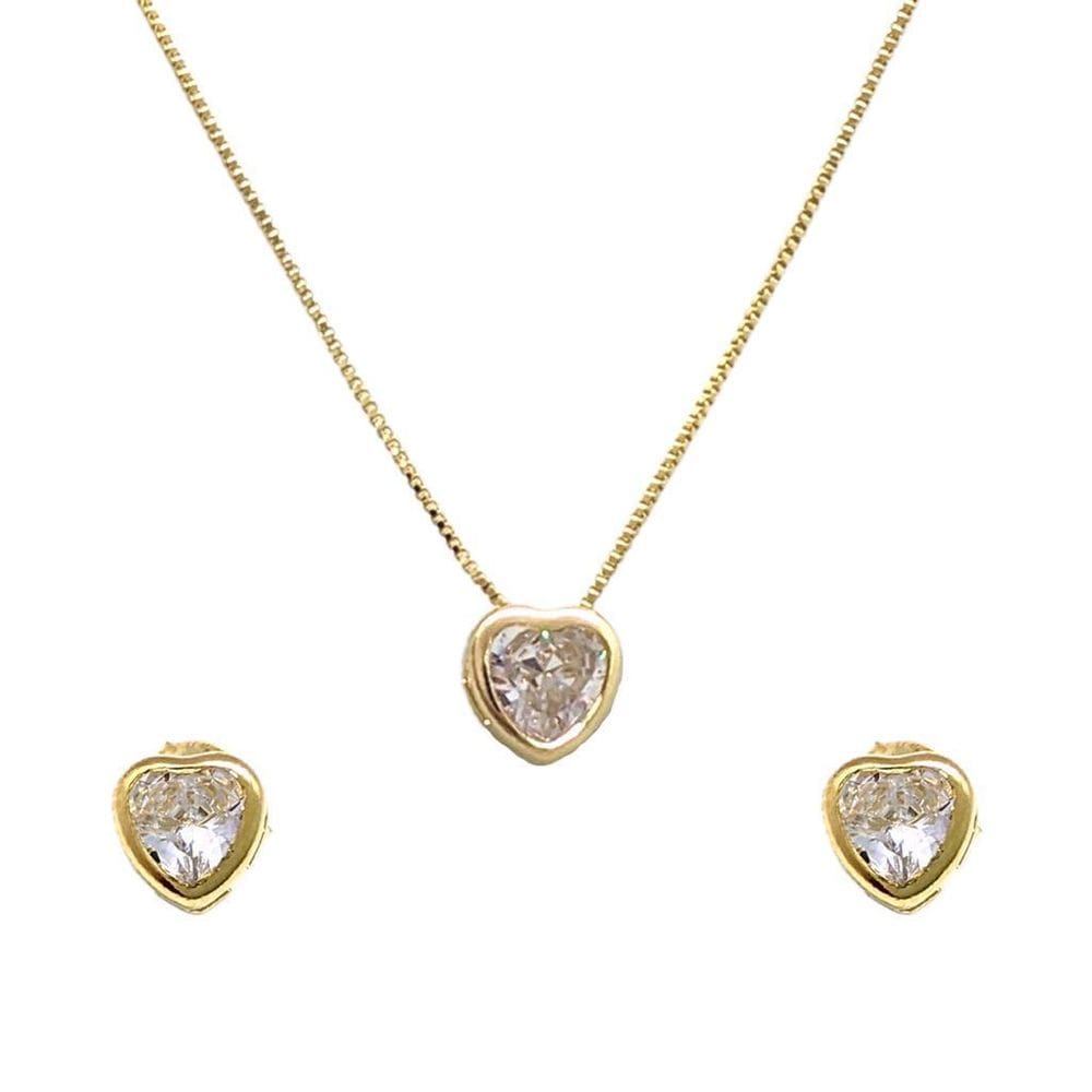 Gargantilha Folheada A Ouro 40Cm + Ext E Brinco Solitário