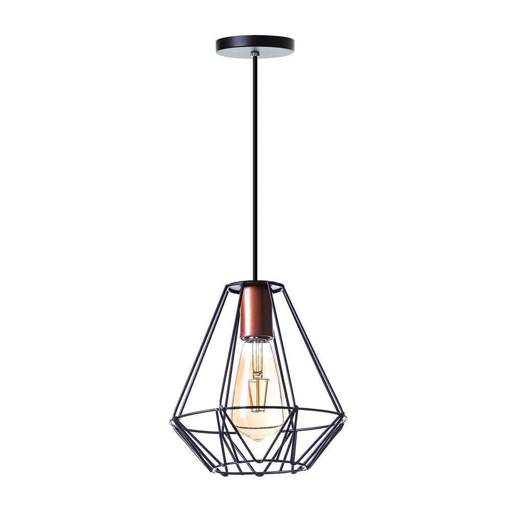 Lustre Pendente Interno Aramado Cristal 24Cm Preto