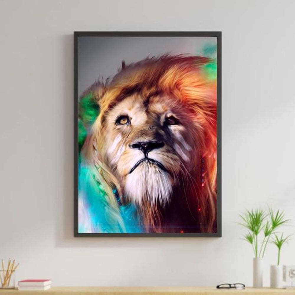 Quadro Decorativo Leão Juba Colorida 34x23Cm