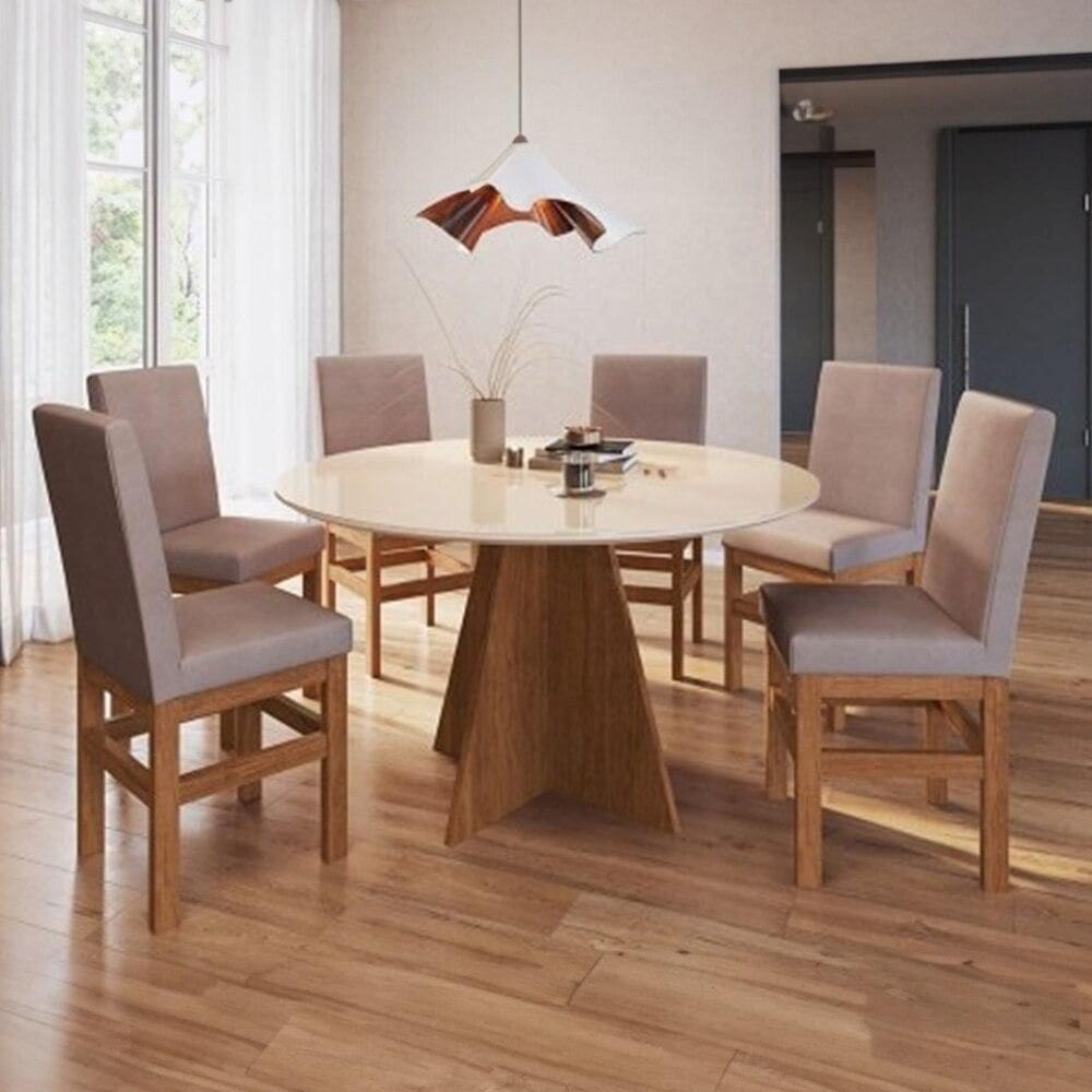Conjunto Mesa de Jantar Redonda e 6 Cadeiras Zamarchi 188, Canela