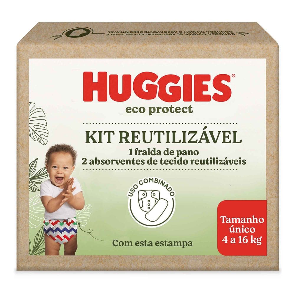 Kit Reutilizável Huggies Eco Protect 1 Fralda de Pano na Cor Vermelha e 2 Absorventes de Tecido  Reutilizáveis Tamanho Único 4 a 16kg