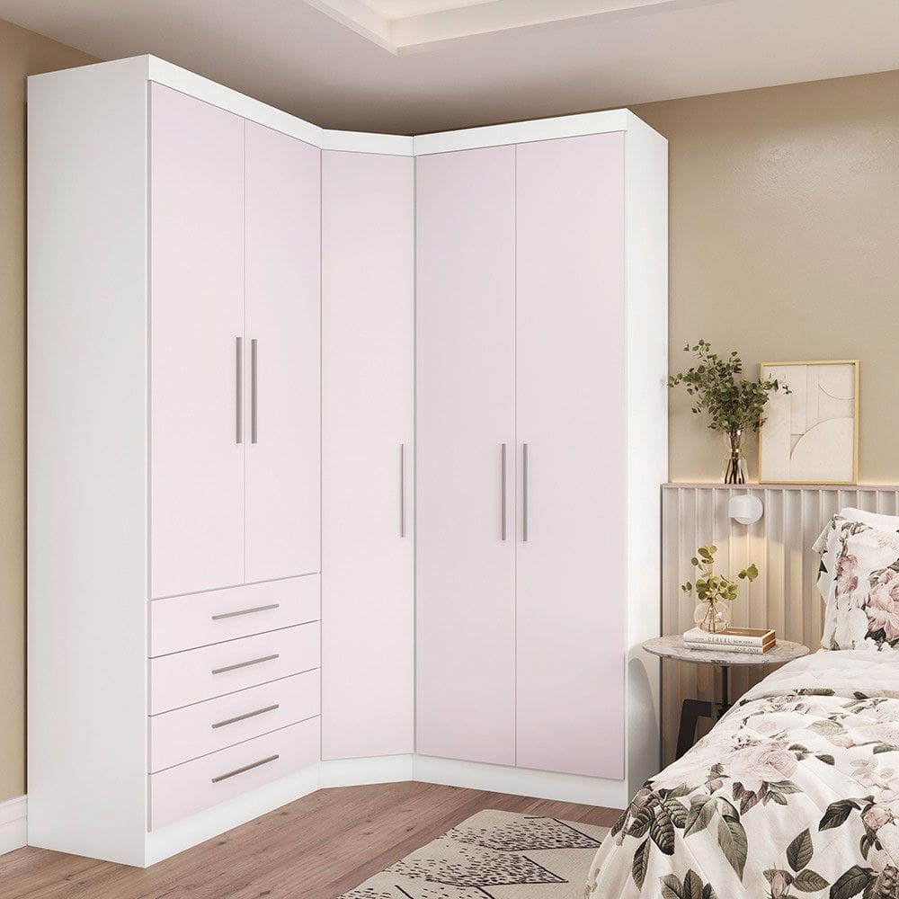 Guarda Roupas Modulado de Canto Diagonal 3 Pecas com 5 Portas e 4 Gavetas Alpes Luciane Moveis