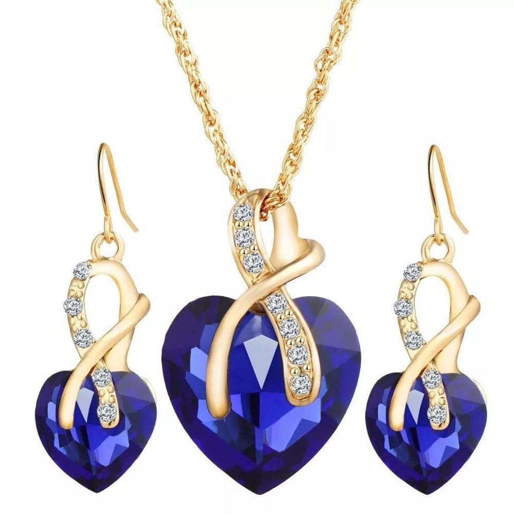 Conjunto De Colar E Brincos Formato De Coração Com Pingente