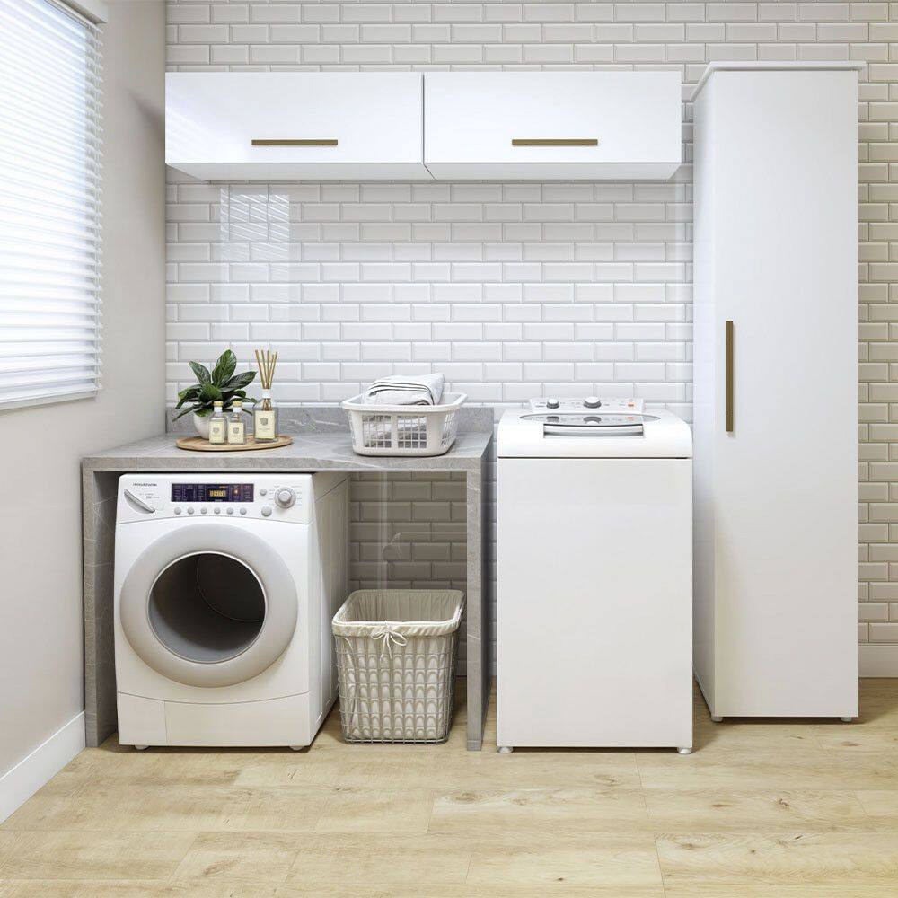 Lavanderia Modulada Uberaba 1 Armario Multiuso e 2 Armarios Aereos Branco Kaiki Moveis