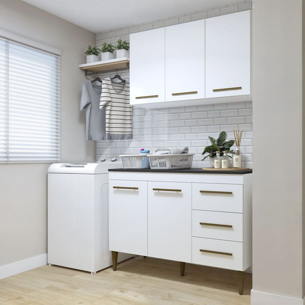 Lavanderia Modulada Brasilia Armario Aereo e Balcao Kaiki Moveis