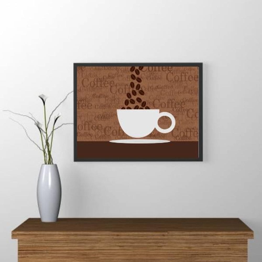 Quadro Xícara De Café Com Grãos 24X18Cm - Com Vidro
