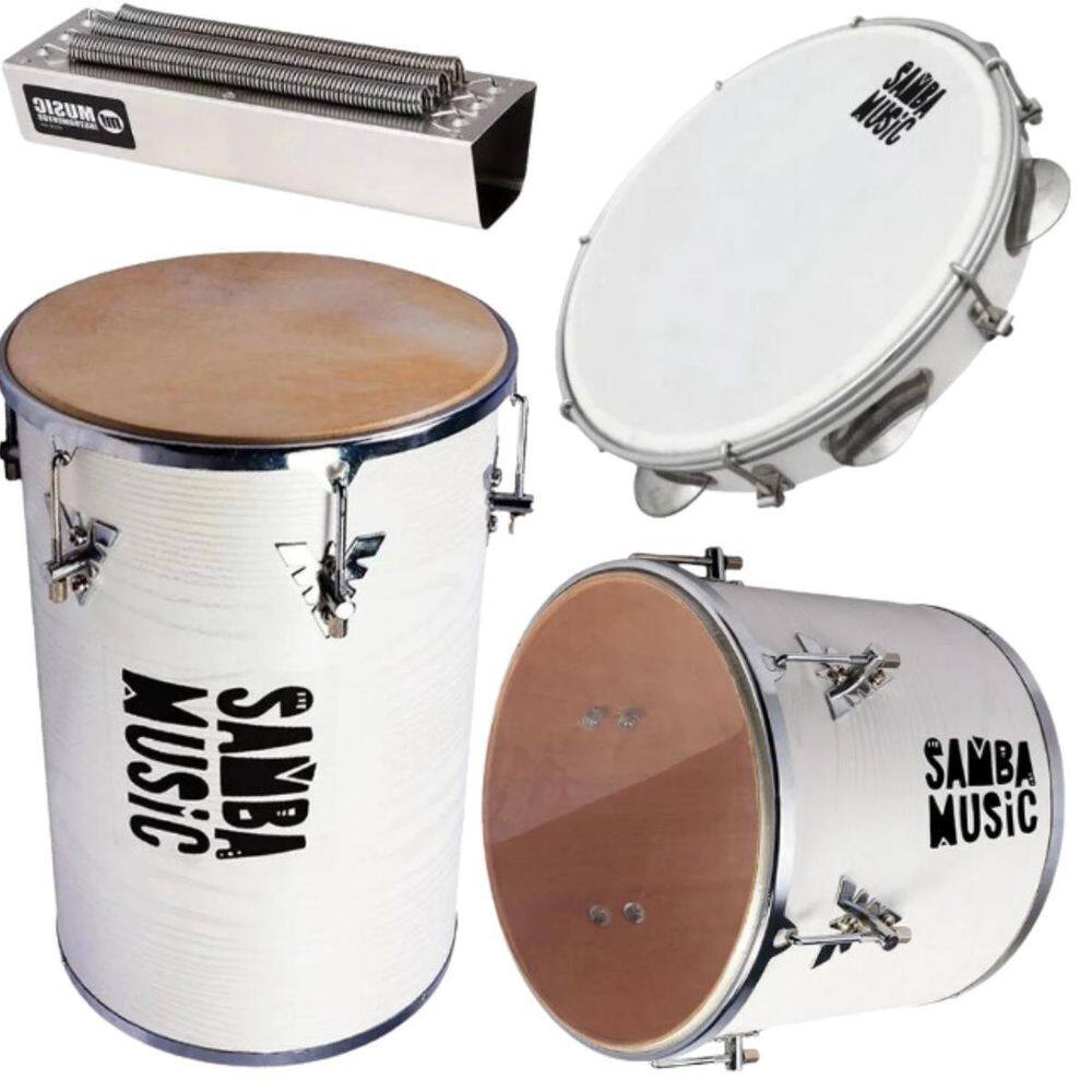 Kit Samba Music Branco Rebolo Repique De Mão Reco Pandeiro