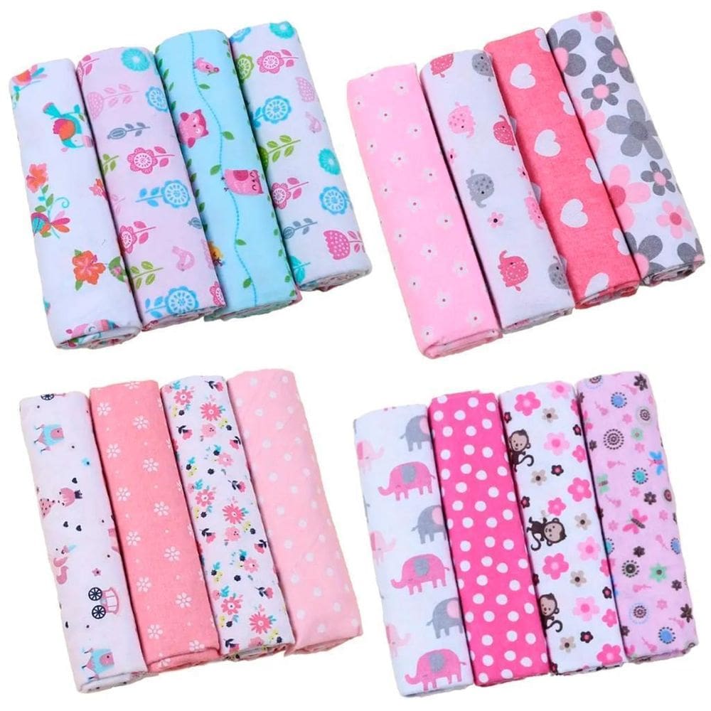 Kit 4 Mantas Flaneladas Bebê 80X80Cm Estampado Feminino