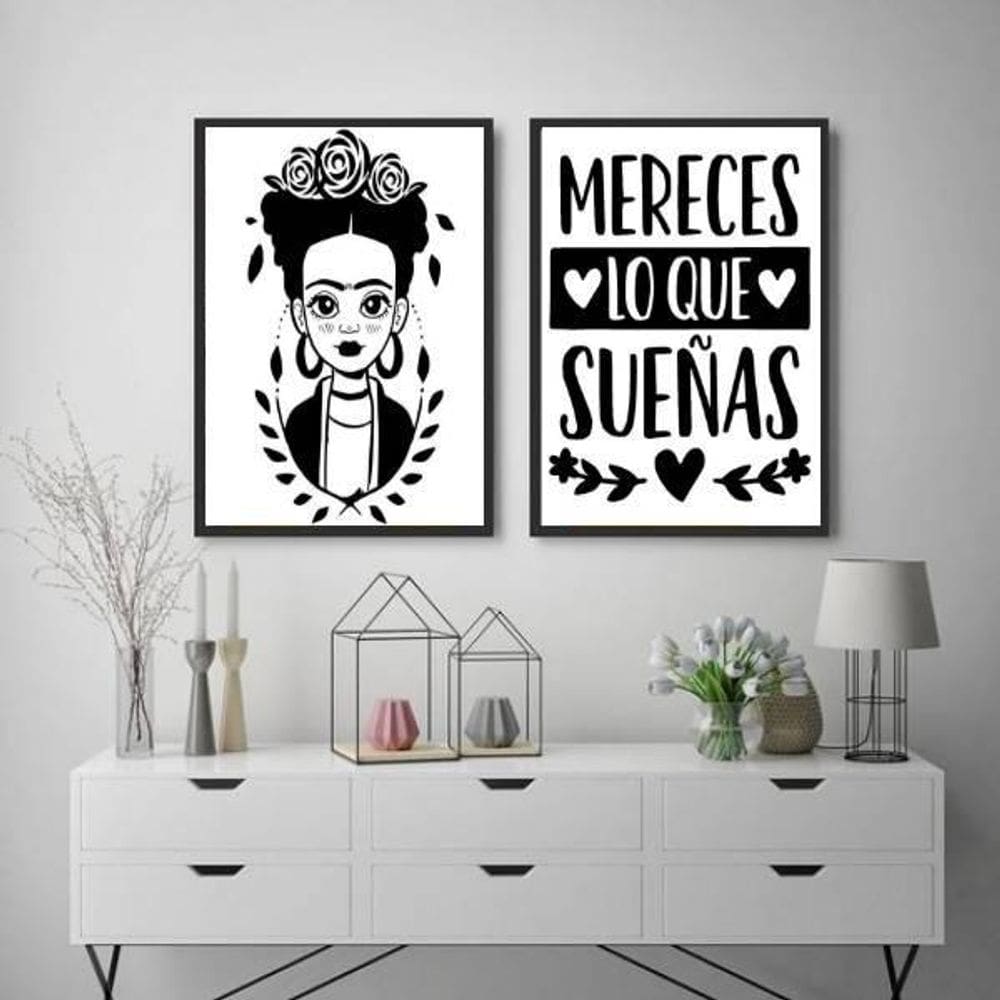 Kit 2 Quadros Mereces Los Que Sueas 33X24Cm Moldura Preta