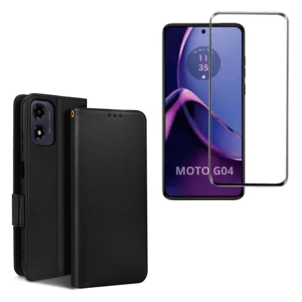 Capa Carteira + Pelicula Vidro 3D Compatível Para Moto G24
