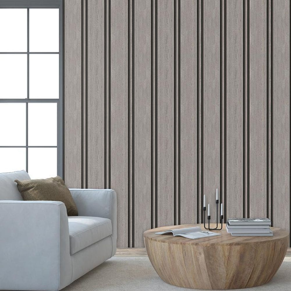 Papel De Parede Ripas De Peroba Cinza Lavavel Claro Adesivo