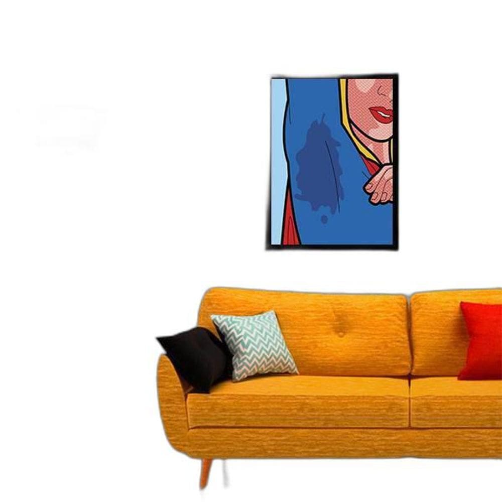 Quadro Heroína com Pizza - 45x34cm - Moldura Branca