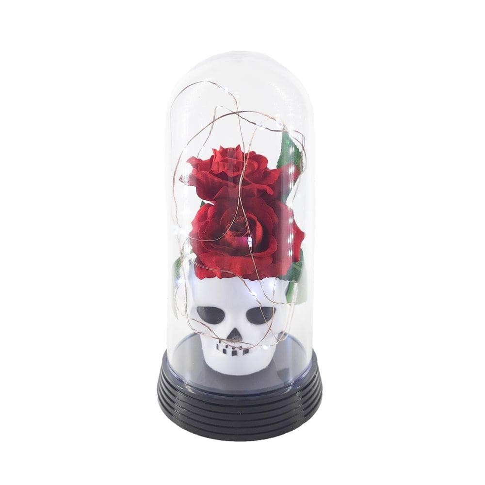 Luminária Halloween Caveira Redoma Cúpula Frio Rosa Vermelha
