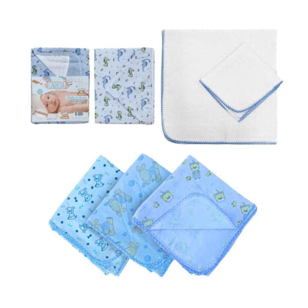 Kit 6Pçs Enxoval Cueiro+Toalha De Pano+Toalha De Banho Azul