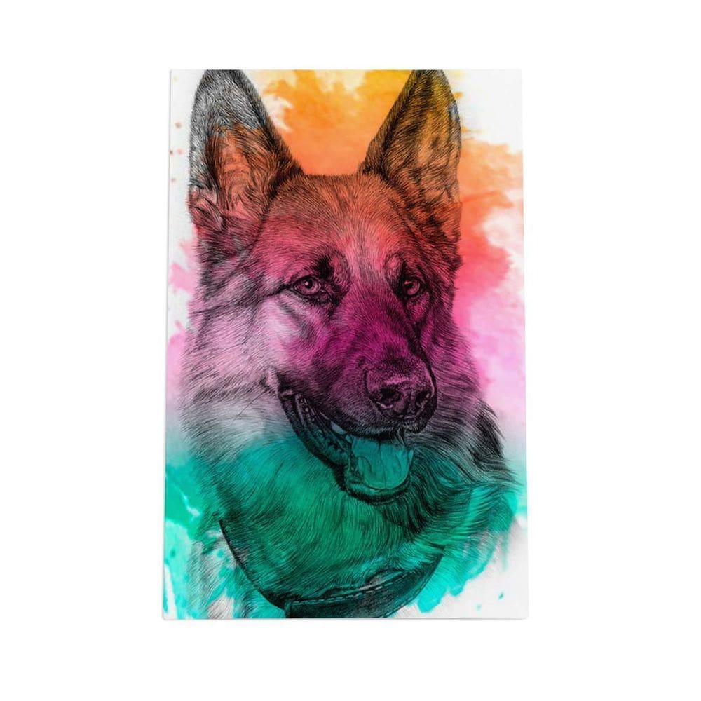 Quadro Pastor Alemão Cachorro Tinta Aquarela Canvas 20X30Cm