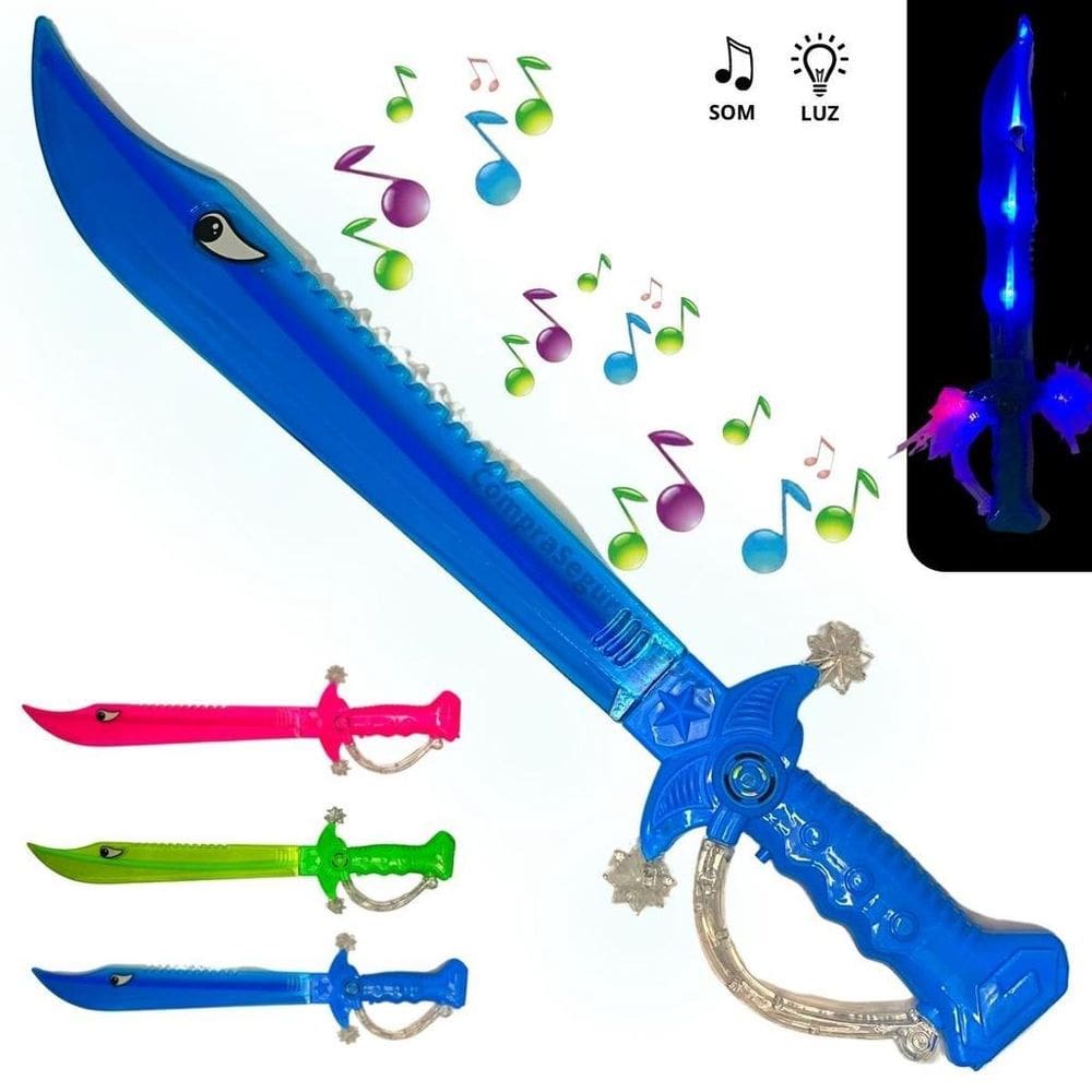 Espada De Brinquedo C/Som E Luz Led 60Cm - Azul