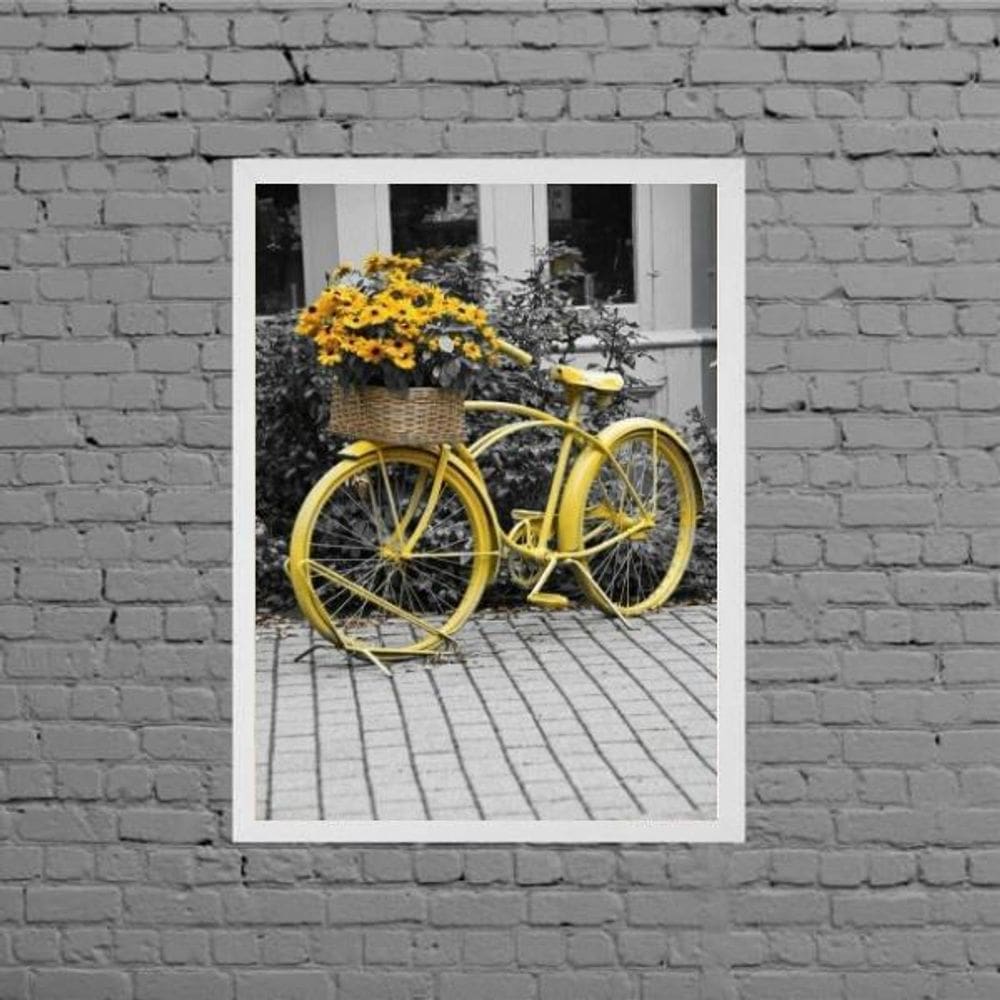 Quadro Fotografia Bicicleta Amarela Moldura Branca 24X18Cm
