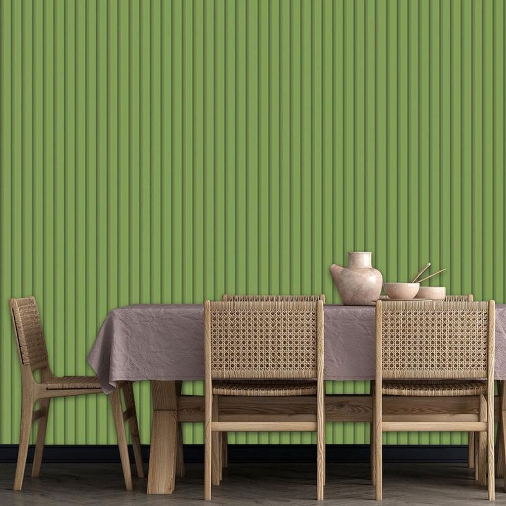 Papel De Parede Efeito Ripa Verde Aspargo Adesivo Lavável