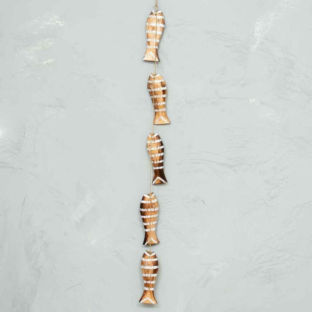 Móbile Decorativo 5 Peixes Madeira Balsa Importado Bali