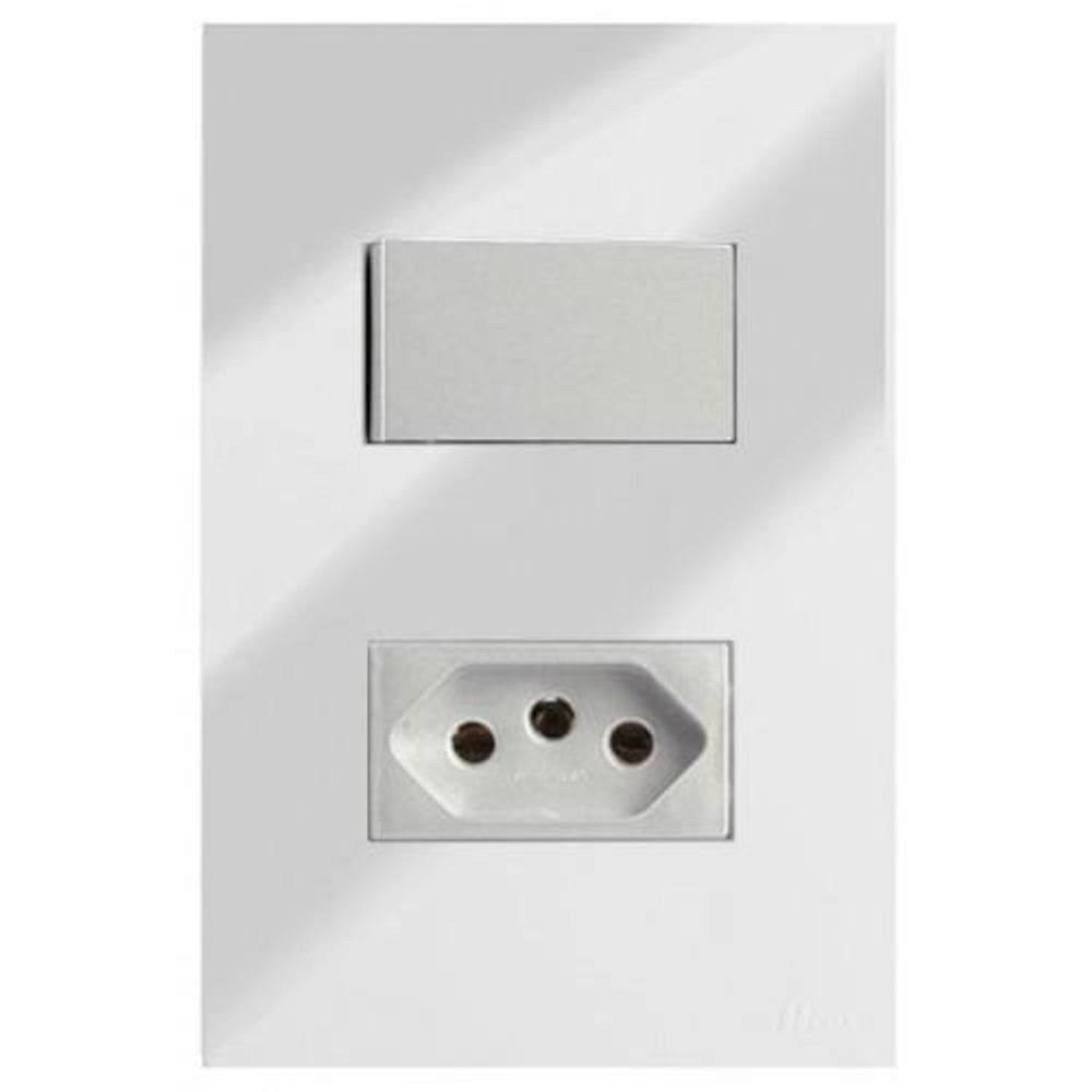 Cj Simples + Tomada 10A 4X2 - Recta Espelhada Prata Gloss