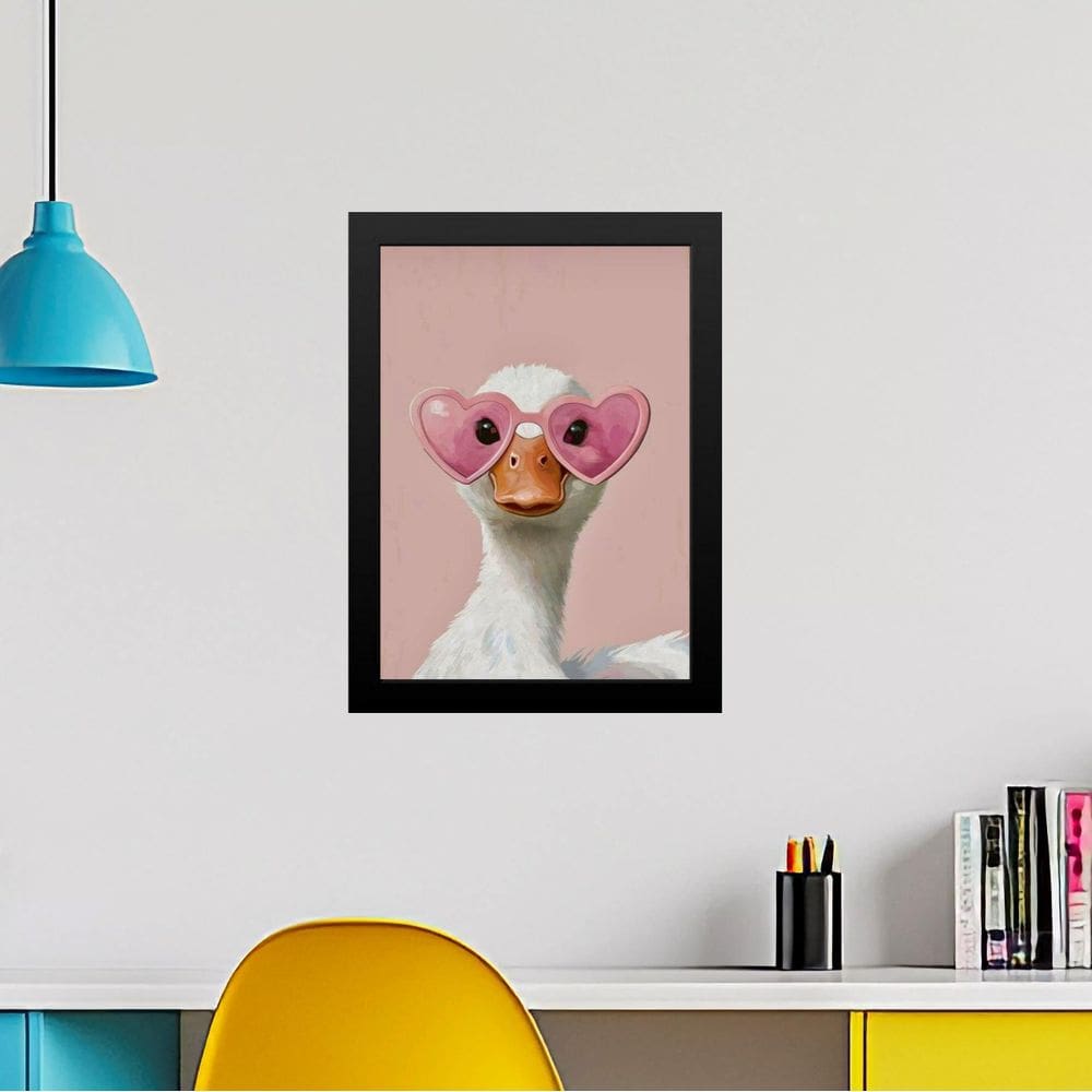 Quadro Decorativo Patinho Óculos De Coração 33X24Cm - Vidro