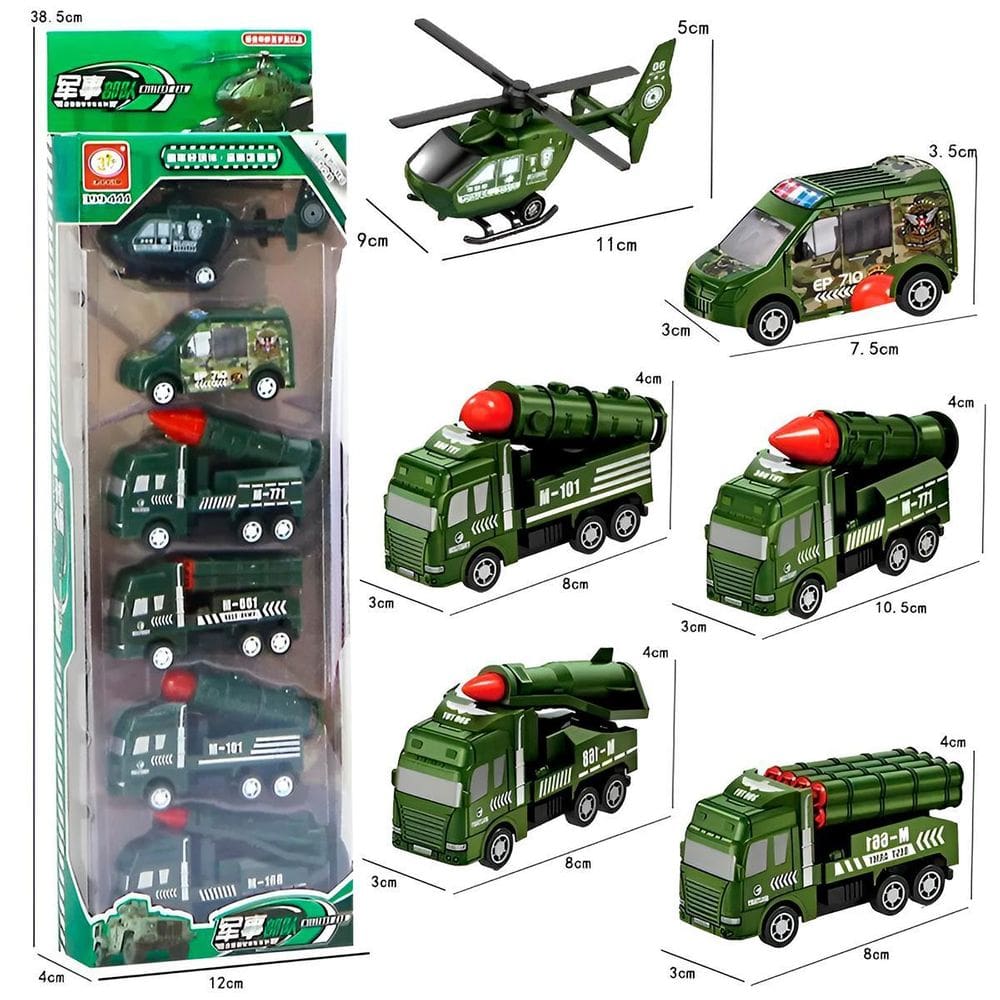 Conjunto 6 Carrinho E Helicóptero Miniaturas - Cor:Verde