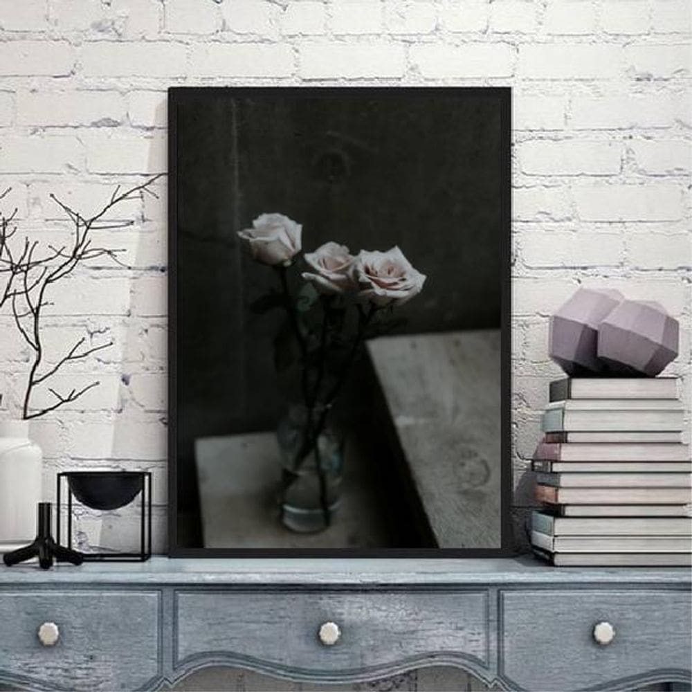 Quadro Fotografia Vaso Com Rosas 24X18Cm - Com Vidro