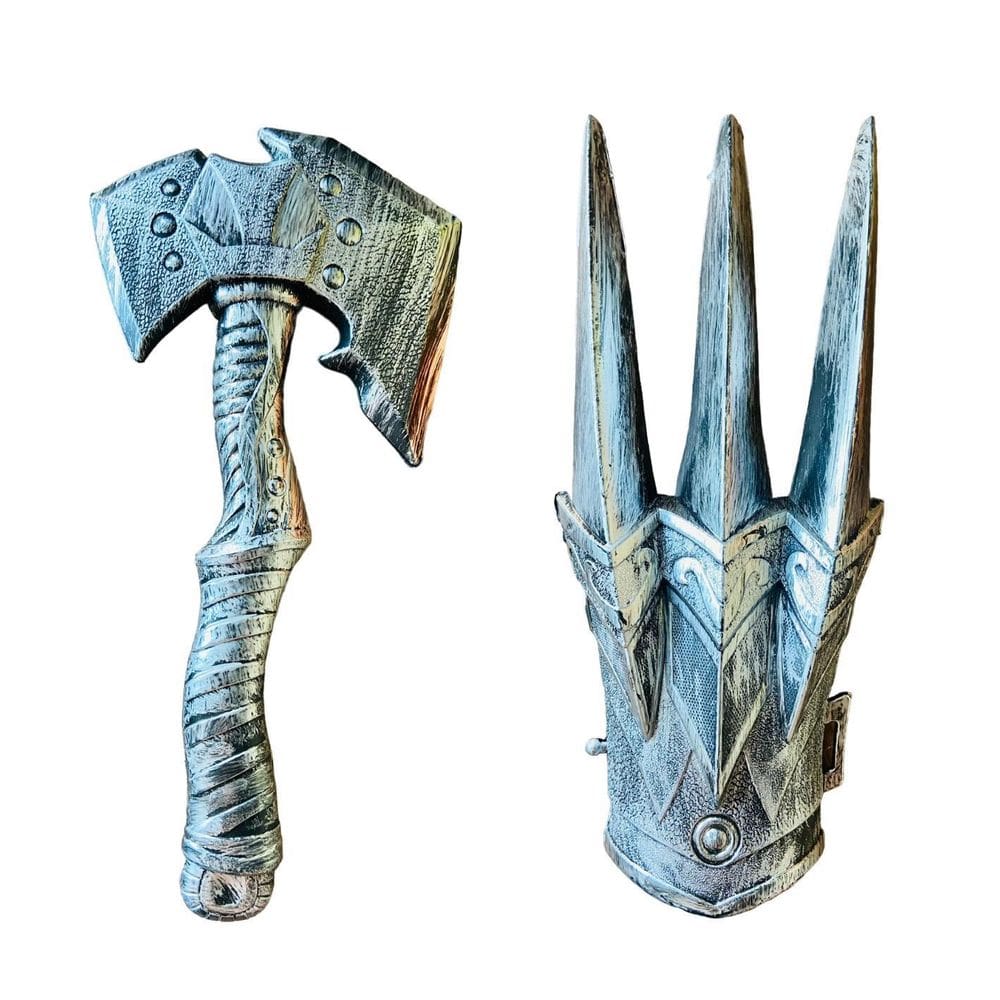 Kit Guerreiro Infantil Luva E Machado Prata Plástico