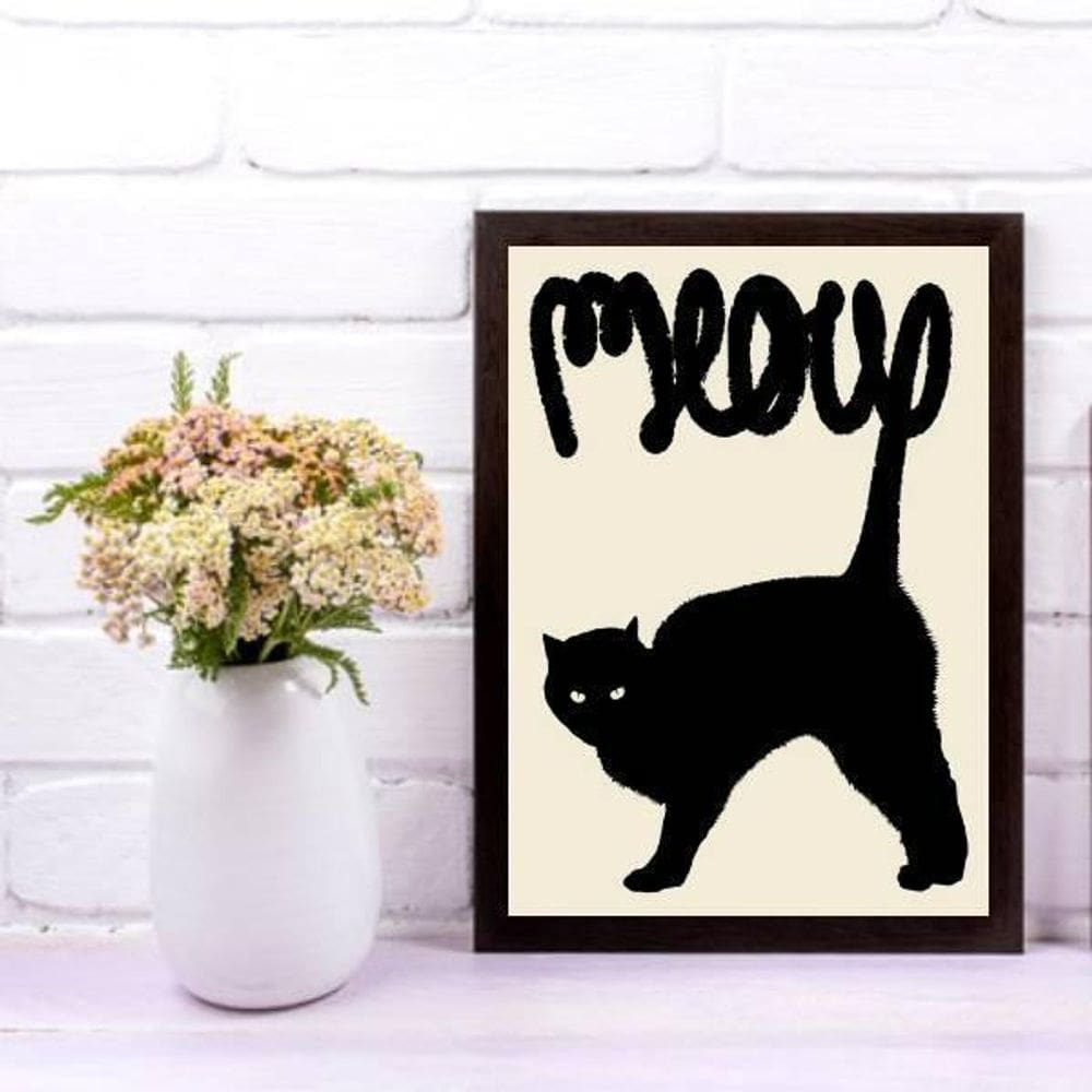 Quadro Gato Preto Meow 24X18Cm