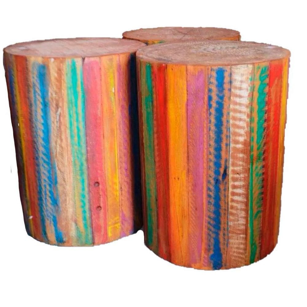 Banco Red. Ripado Colorido 29cm - Madeira Demol.