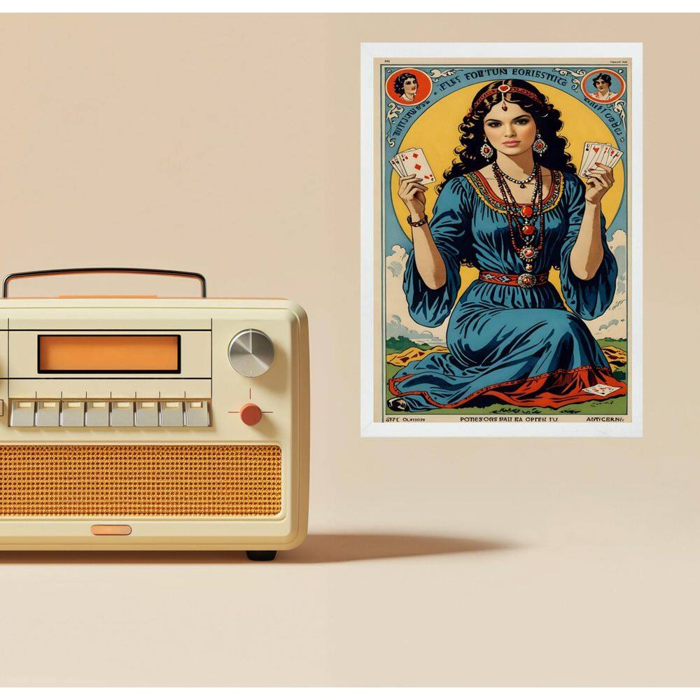 Quadro Decorativo Cigana Com Cartas Baralho 45X34Cm