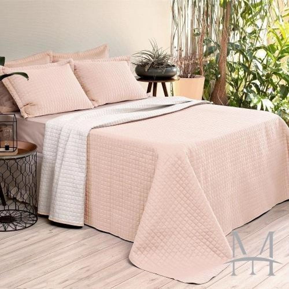 Kit Cobre Leito Plaza Casal 3 Peças Sal Rosa Branco