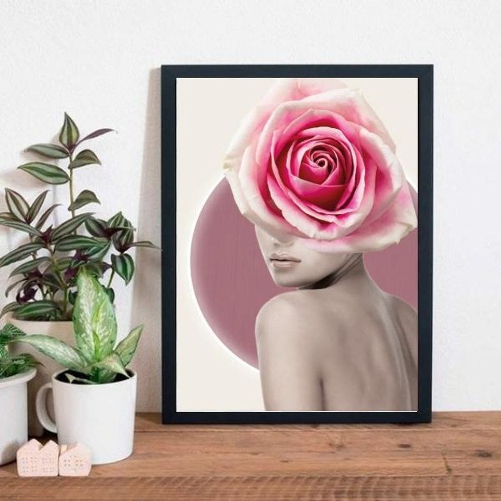 Quadro Moderno Fotografia Mulher Com Flor 33X24 - Preta