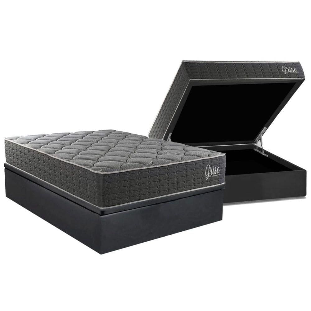 Cama Box Baú Casal + Colchão Ortopédico Kappesberg D40 Anatômico Grise + Base CRC Corano Gray