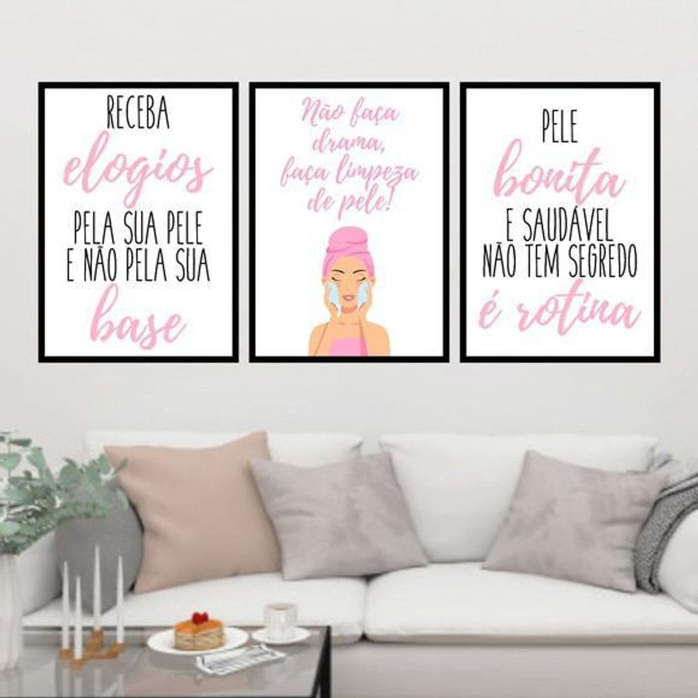 Kit 3 Quadros Decorativos Limpeza De Pele 45X34Cm