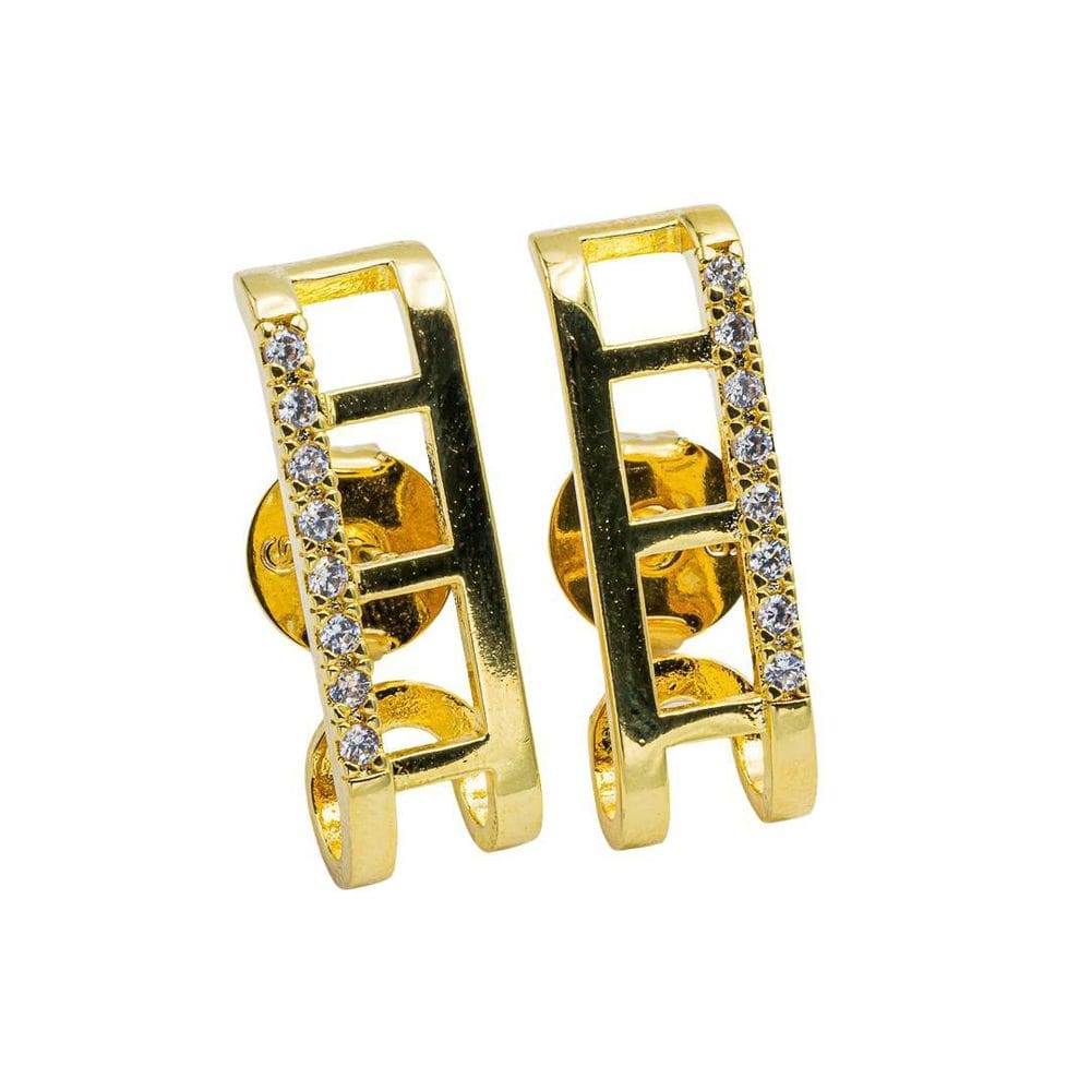 Brinco Retangular Banhado Ouro 18K Com Zircônia