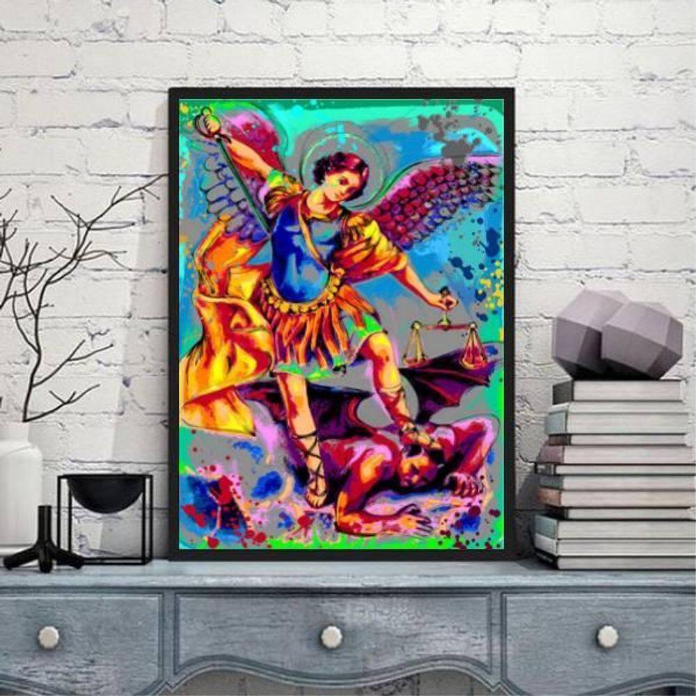 Quadro Estilo Pintura São Miguel Arcanjo 24X18 Vidro Preta