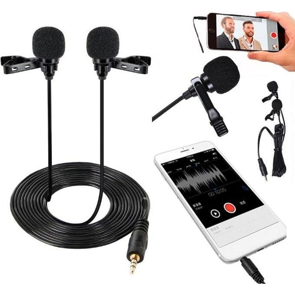 Microfone Duplo Lapela Celular Universal Entrevista Youtuber