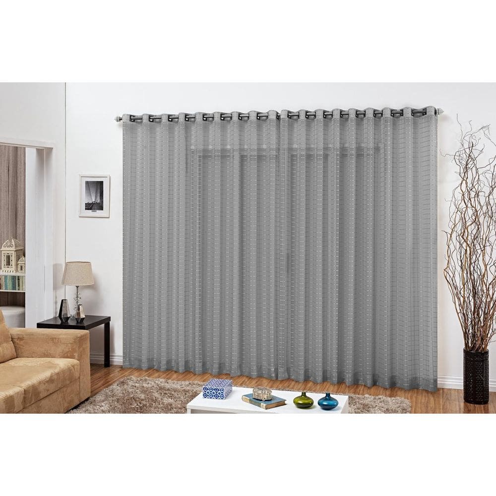 Cortina Para Sala Voal Xadrez Cinza 2,60X1,80