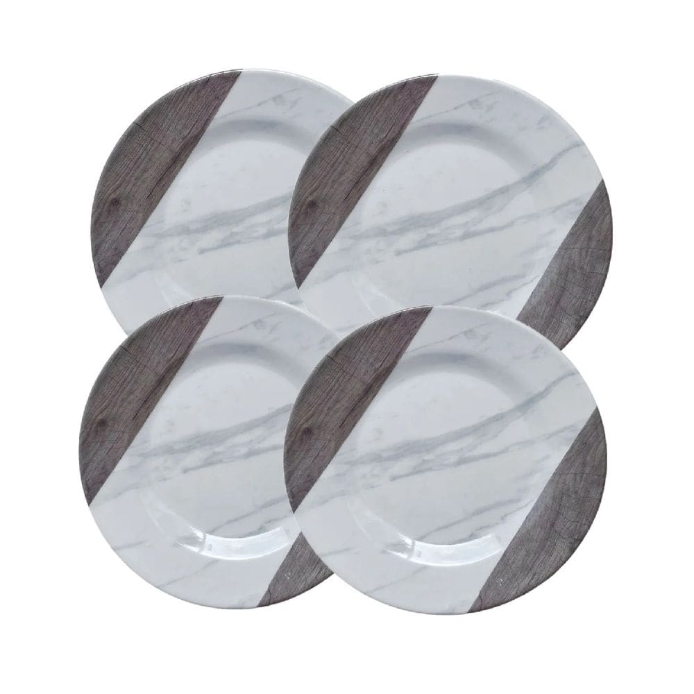 Conjunto 4 Pratos Em Melamina Para Sobremesa Marmorizado 17,5cm