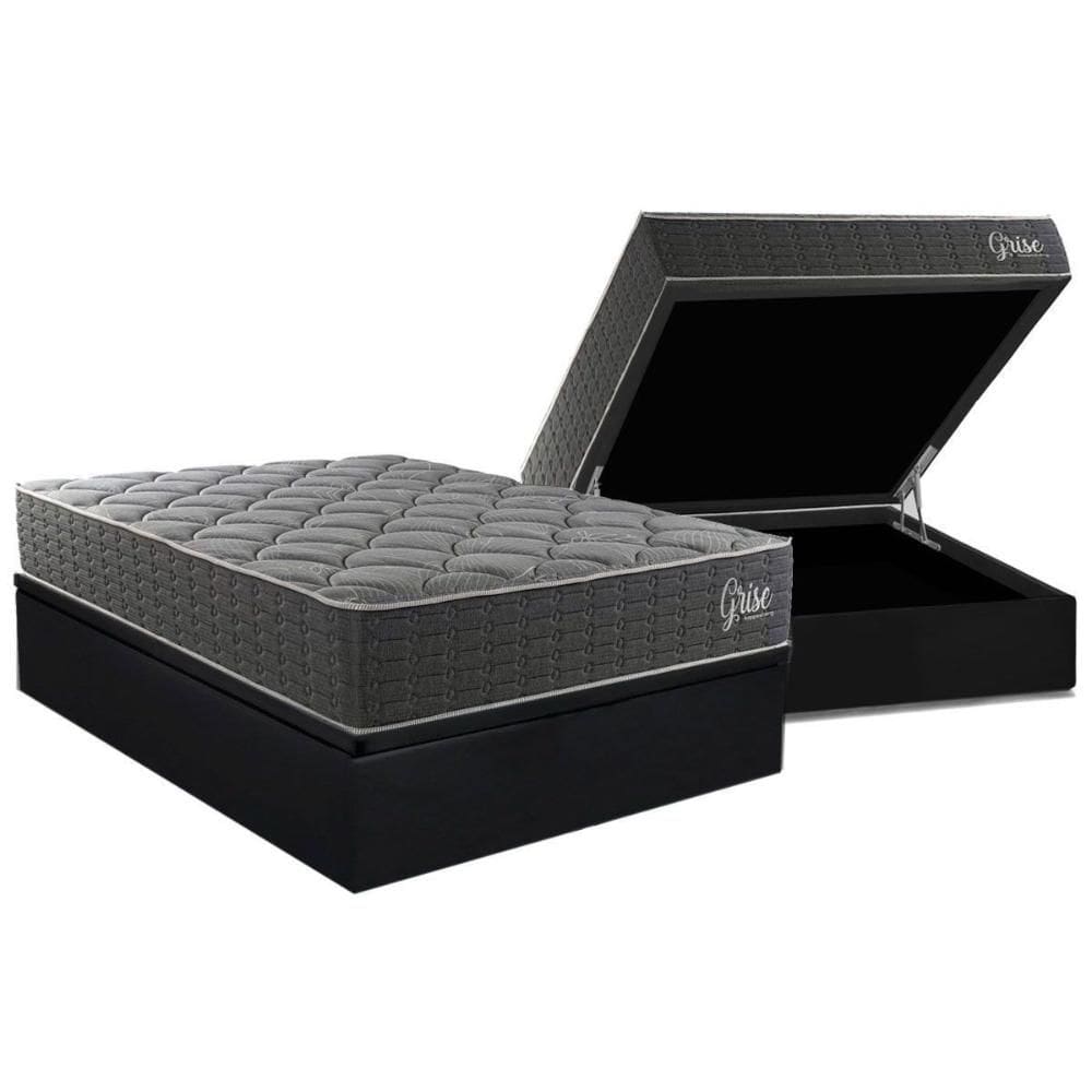 Cama Box Baú Casal + Colchão Ortopédico Kappesberg D40 Anatômico Grise + Base CRC Corano Black