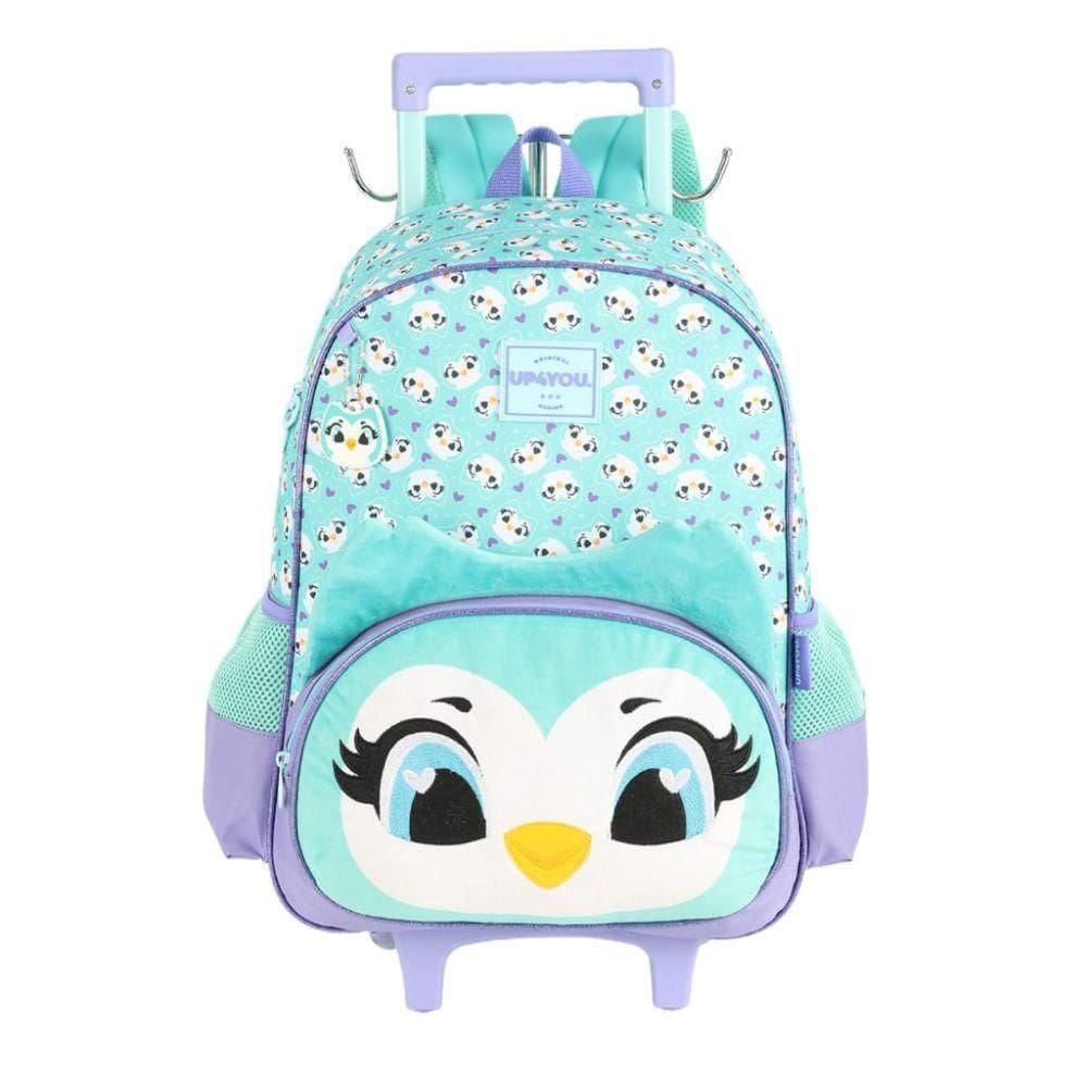 Mochila Rodinhas Coruja Alça Up4you Escolar Infantil Verde Menina Luxcel