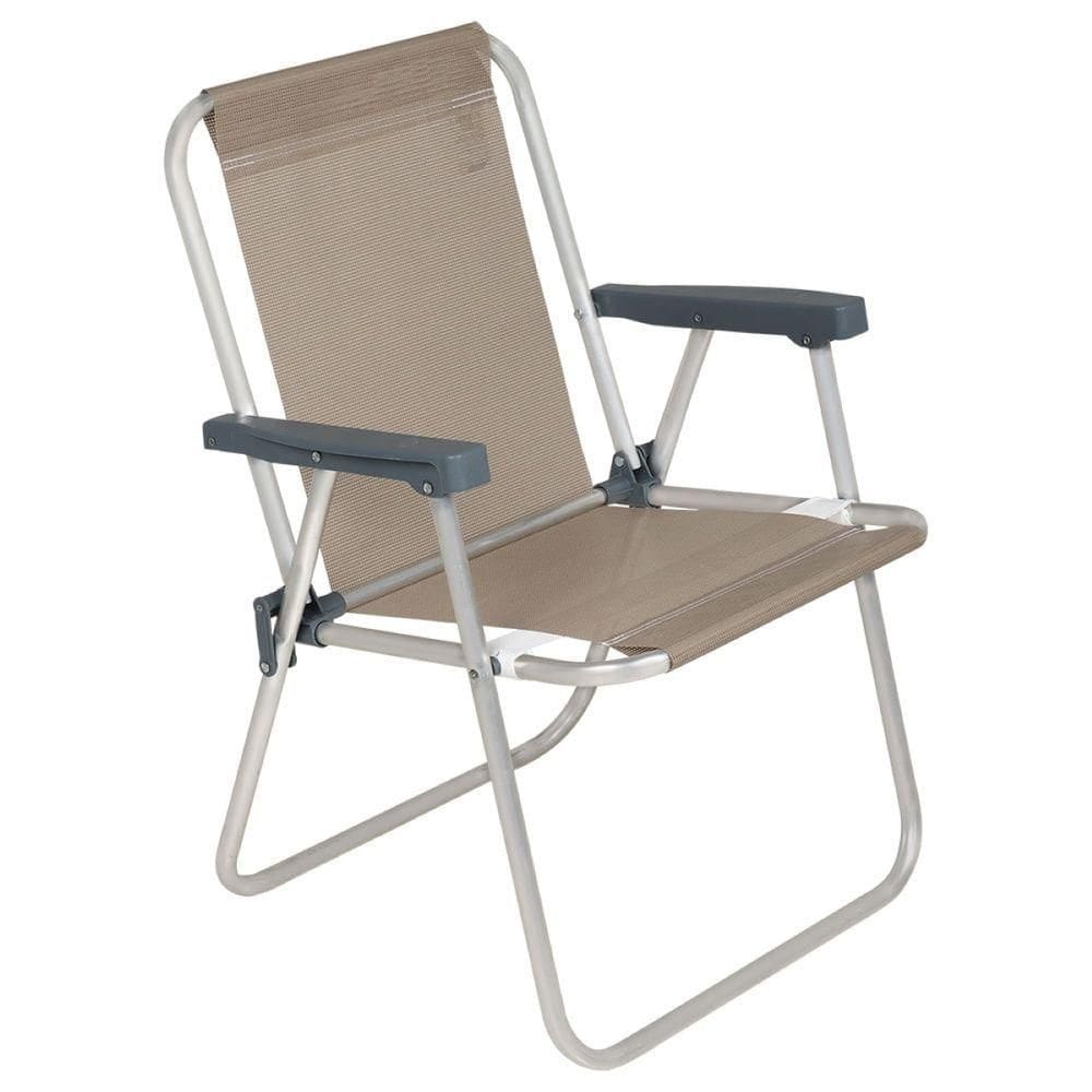 Cadeira De Praia Alta Lazy Em Alumínio Bege Bel Dobrável