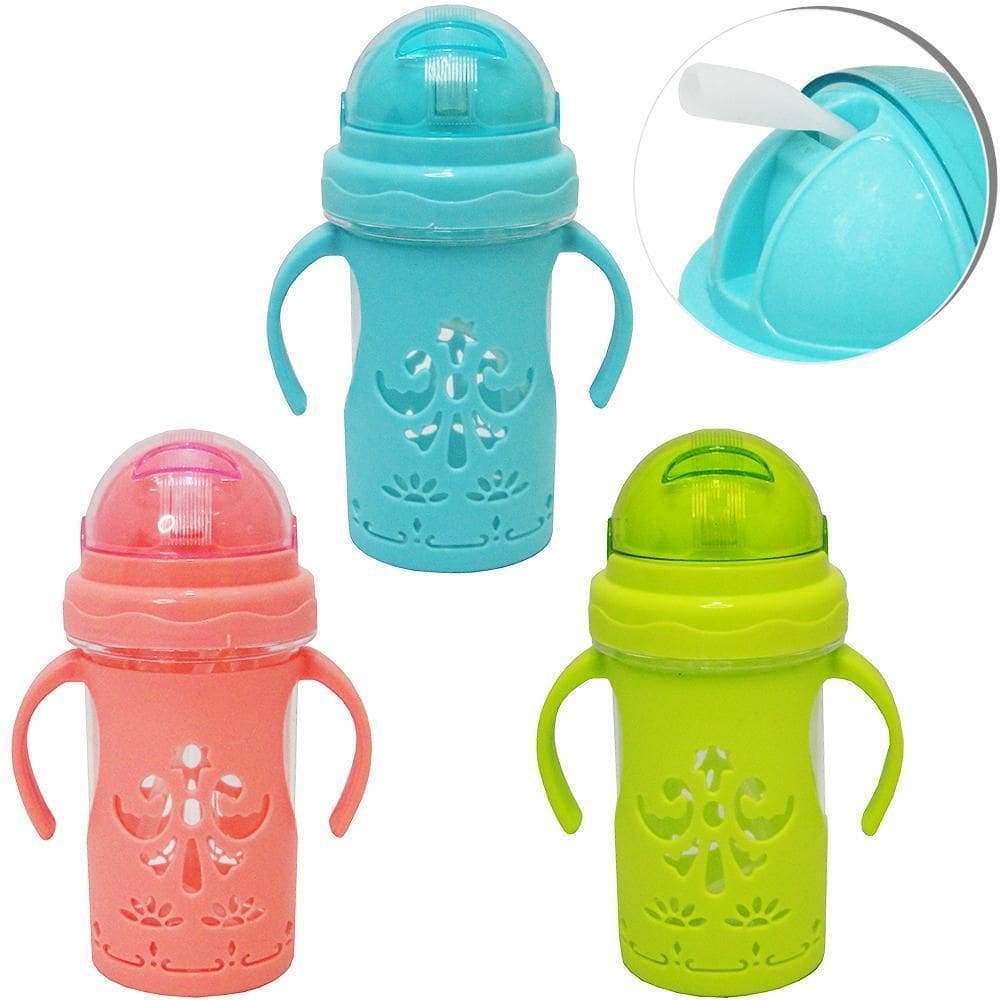 Copo Baby Infantil Com Tampa E Canudo Alça De Plástico 260Ml