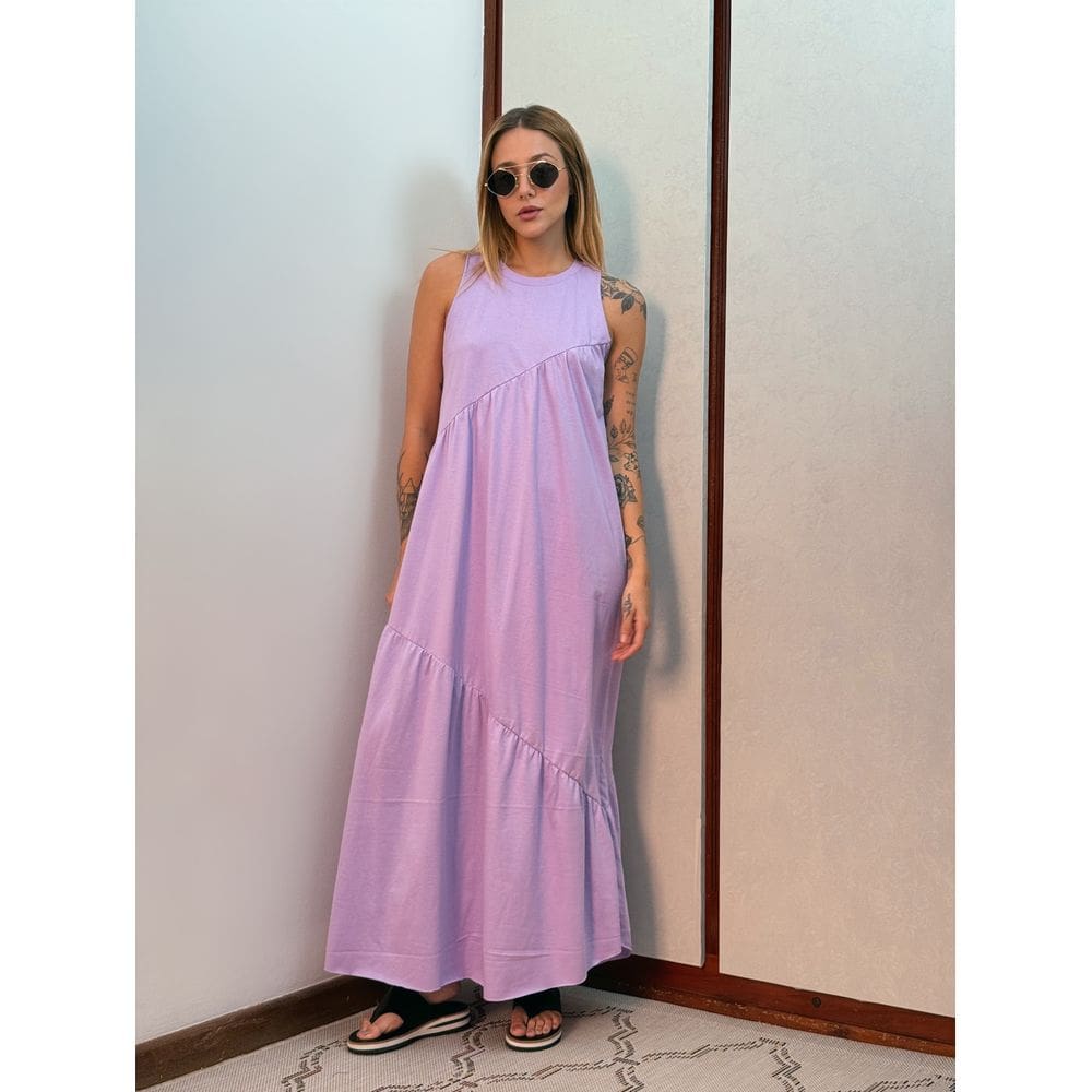 Vestido Longo Feminino Soltinho malha algodão Aveloz Lilás