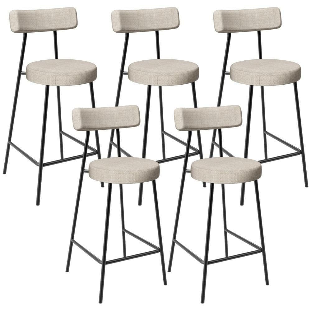 Kit 05 Banquetas Baixa Para Cozinha Sala De Jantar Bar Bancada Milão L02 Linho Palha -LyamDecor