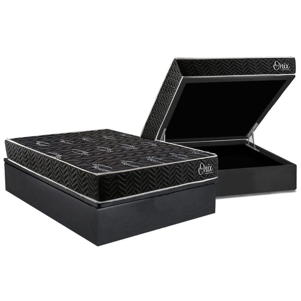 Cama Box Baú Casal + Colchão Anatômico Kappesberg D28 AnatÃ´mico Onix + Base CRC Corano Gray